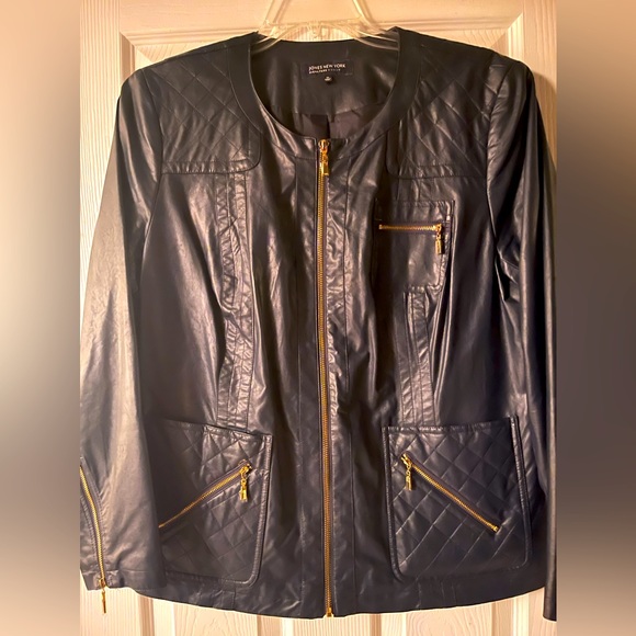 jones new york womens jacket faux leather navy size 1X - Picture 2 of 10